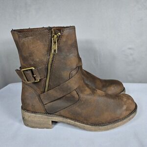 Rocket Dog Moto Boots Womens 8.5 Brown Buckle Zip Distressed Biker Mid-Calf